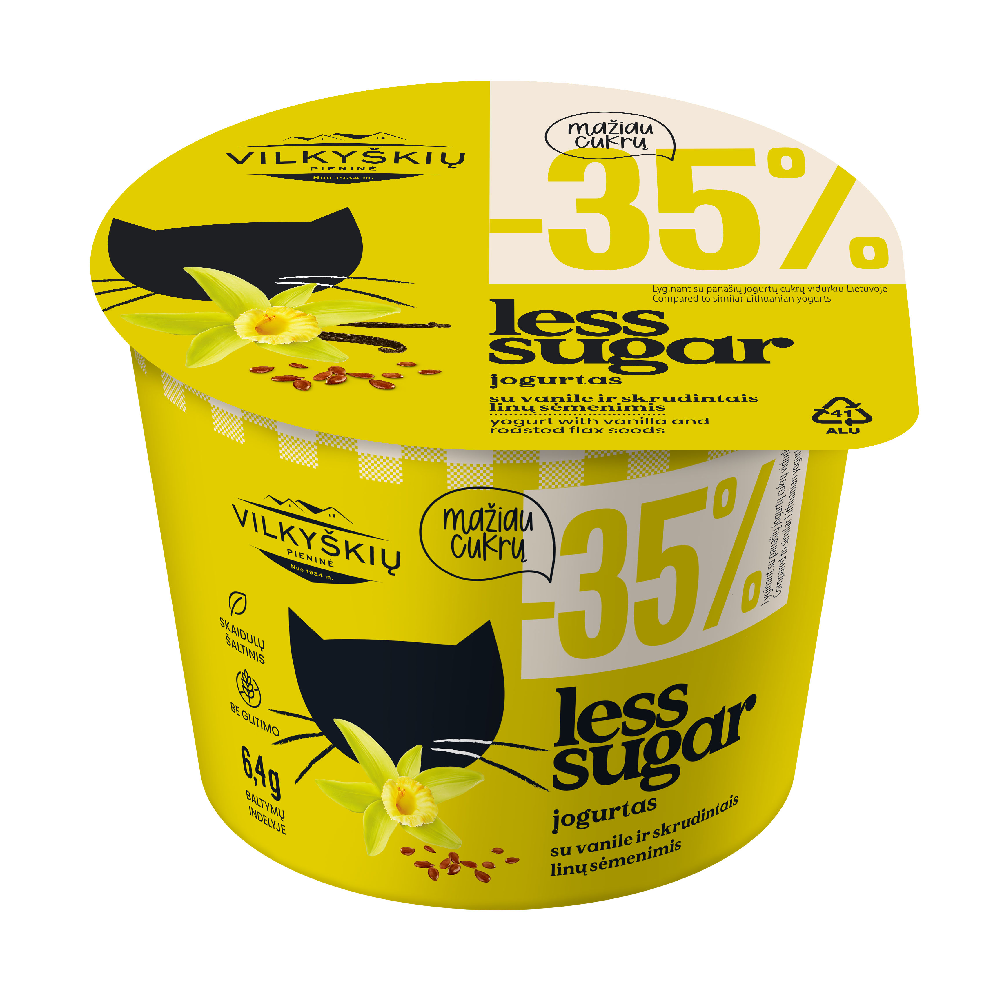 Yogurt  VILKYŠKIų LESS SUGAR with vanilla and roasted flax seeds, 3.6% fat, 200g