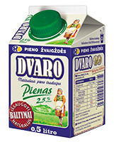 DVARO pienas, 2,5 %,500 ml, tetra rex