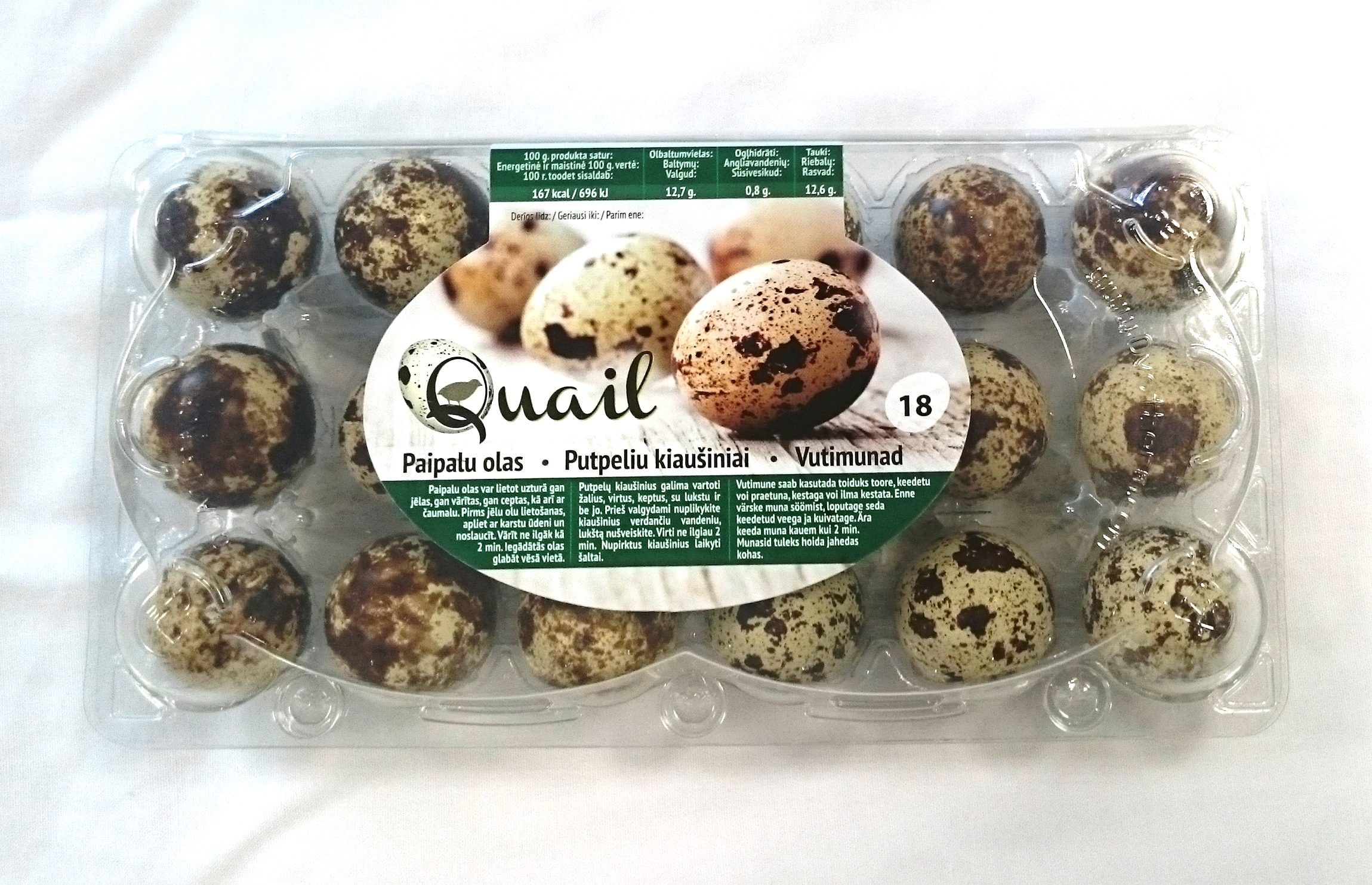 Quail eggs, 18 pieces. (M)