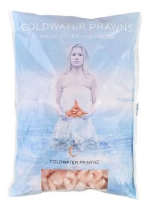 Frozen prawns, cooked, peeled, no tails, 300/500, 20% glaze, 200g/160g