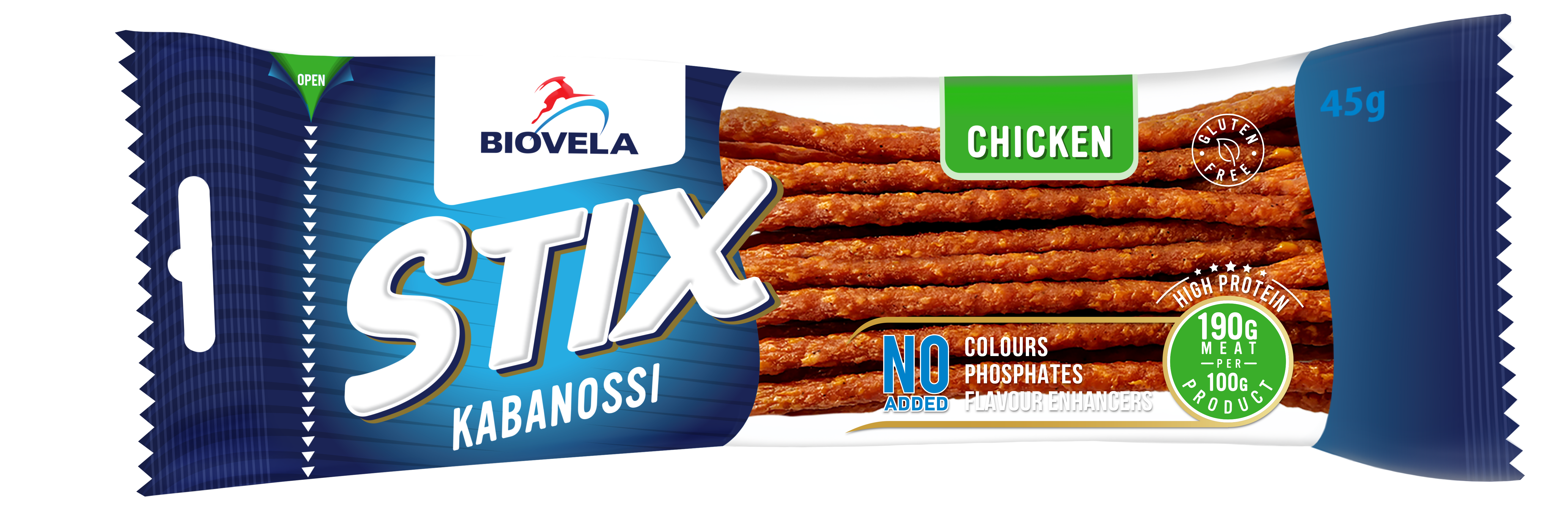 Hot smoked chicken STIX kabanossi sticks, chicken, a.r., 45 g