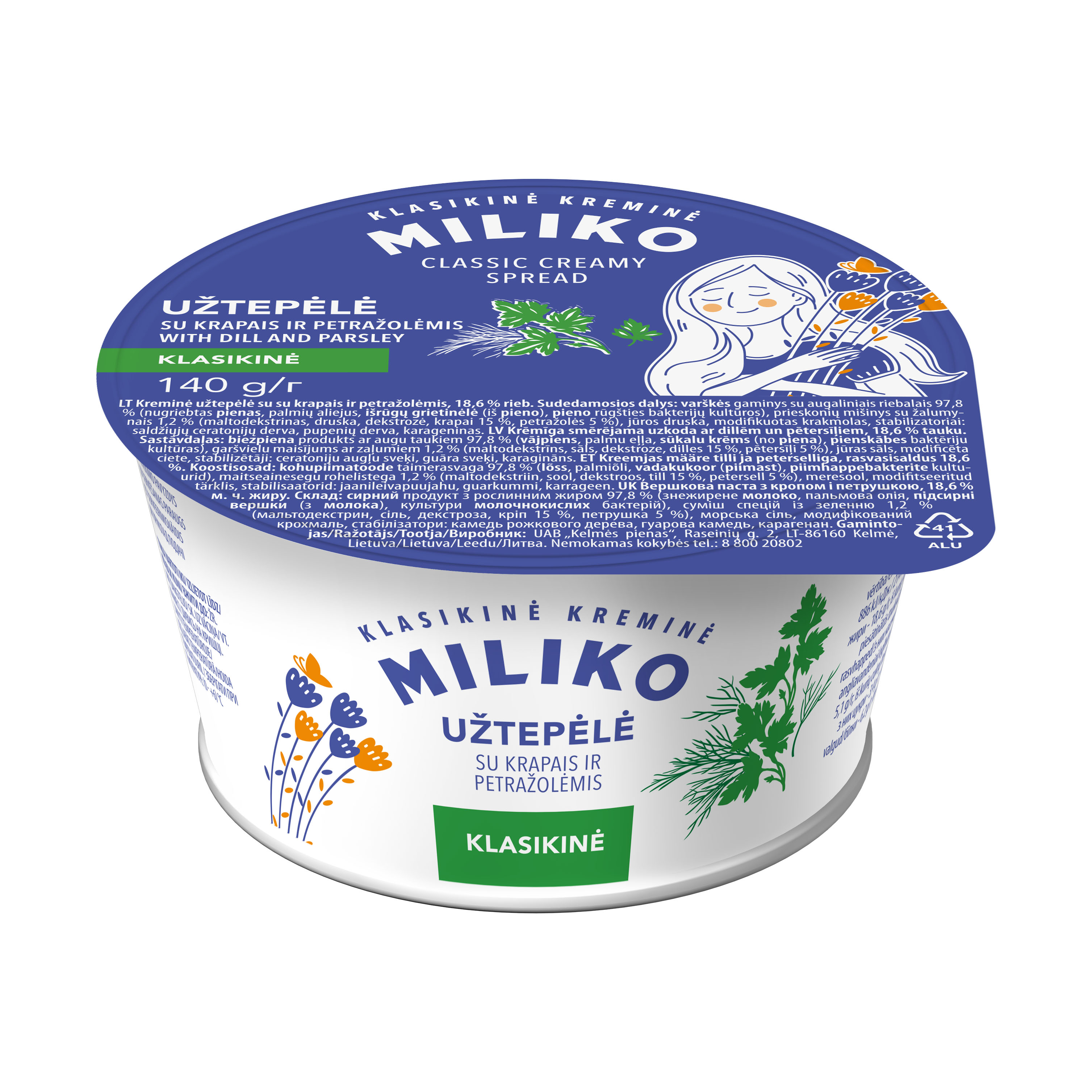 Curd spread MILIKO, with dill and parsley 18.6% fat, 140 g