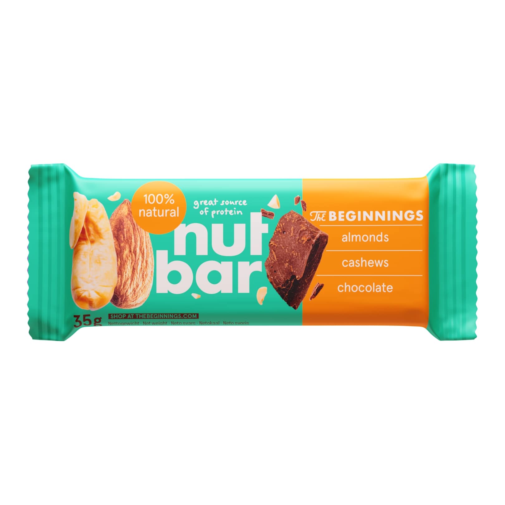 Bar THE BEGINNINGS with nuts, chocolate, vegan, 35 g