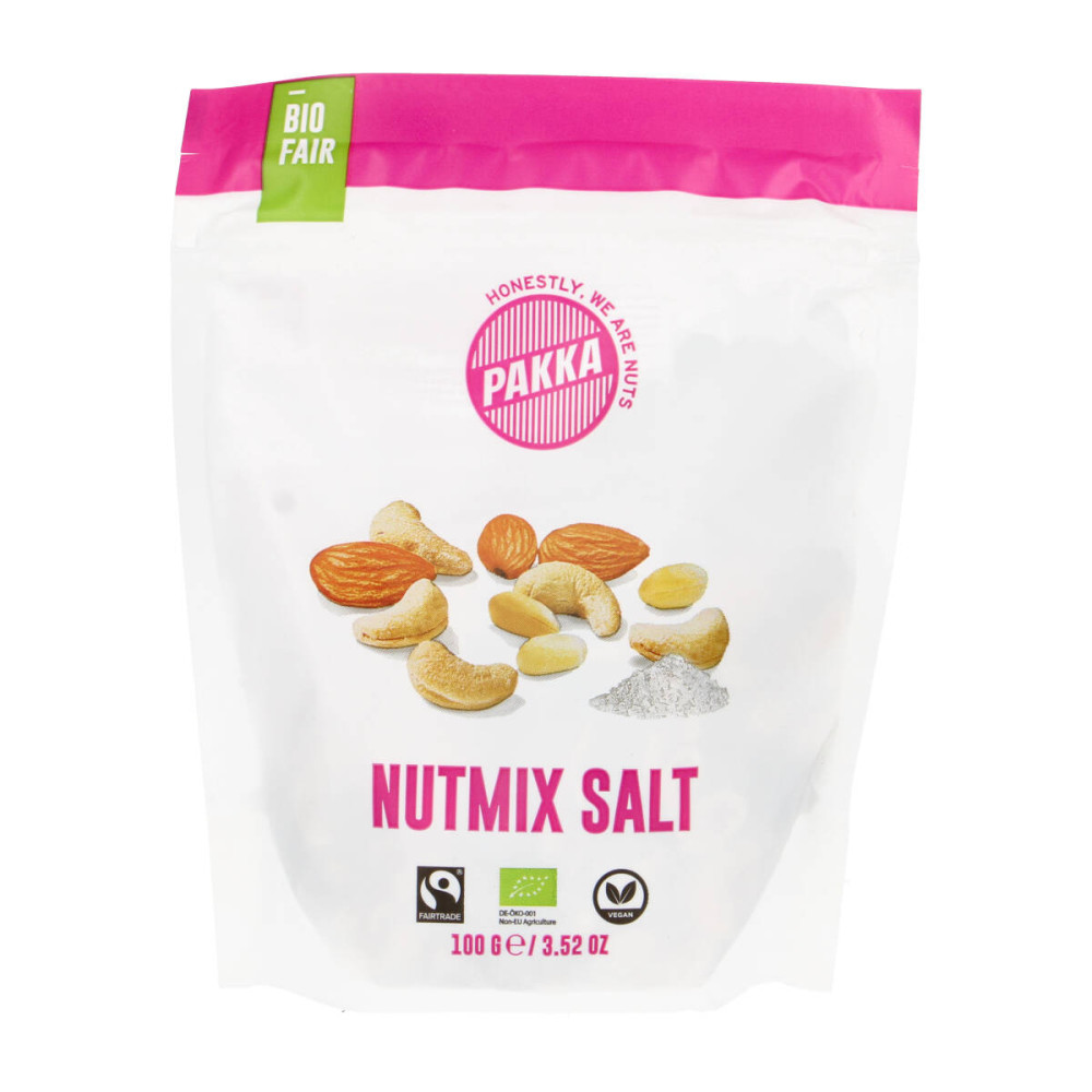 Kepintų ir silpnai sūdytų riešutų mišinys NUT MIX SALT, ekologiškas