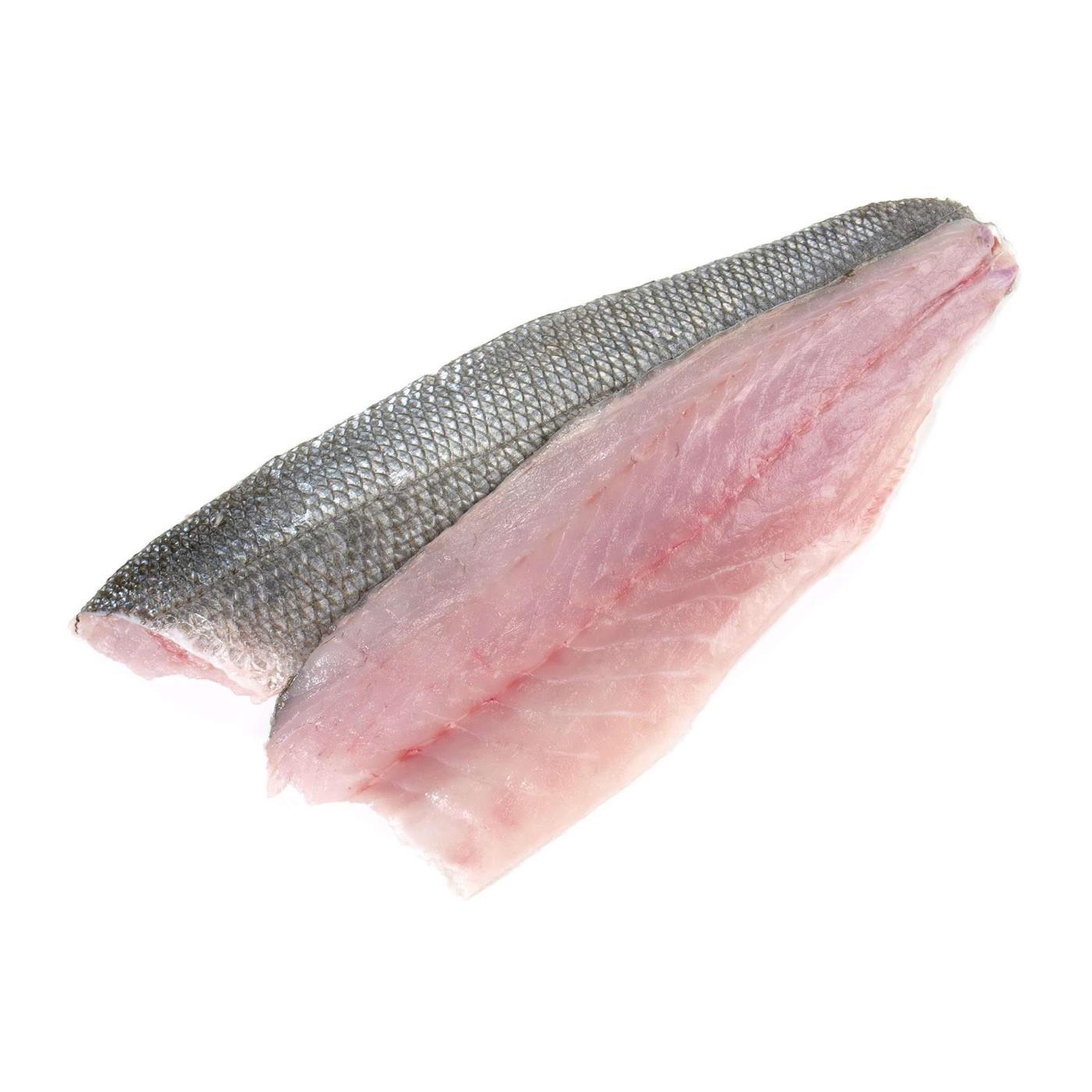 Frozen seabass fillets, skin on , 120-160, 20% glaze, 5 kg