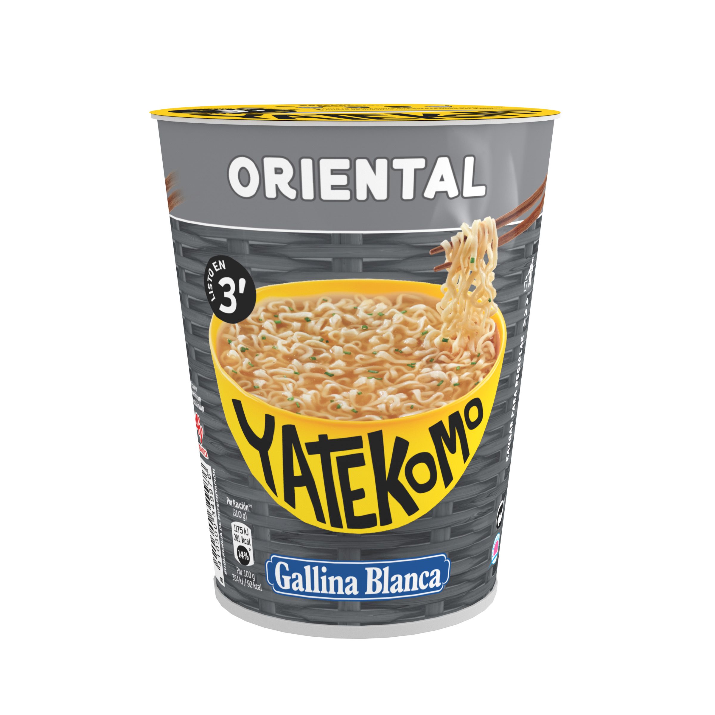 Greitai paruošiami makaronai YATEKOMO, rytietiško skonio, puodelyje, 61 g