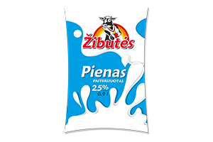 ŽIBUTĖS pienas 2.5%, 0.9l