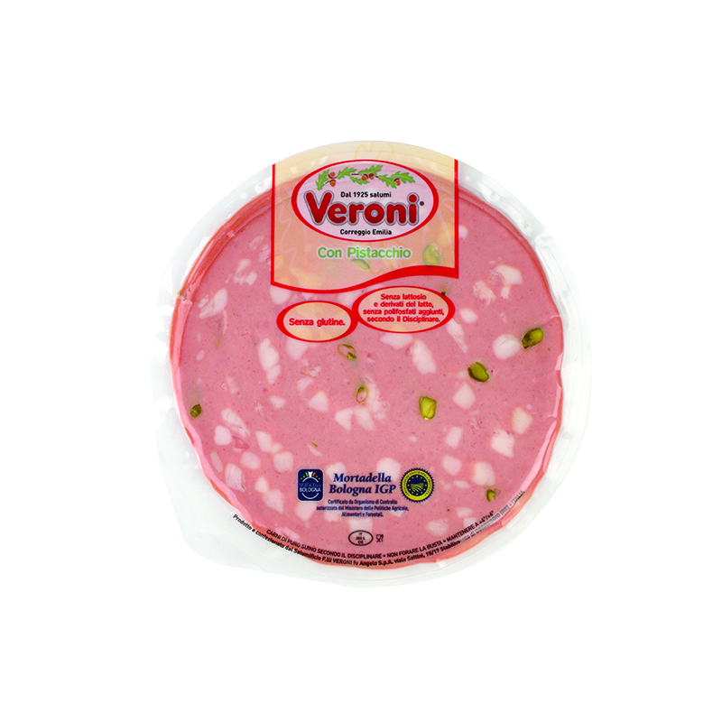 Sliced italian sausage MORTADELLA Bologna P.G.I, with pistachios, 180 g