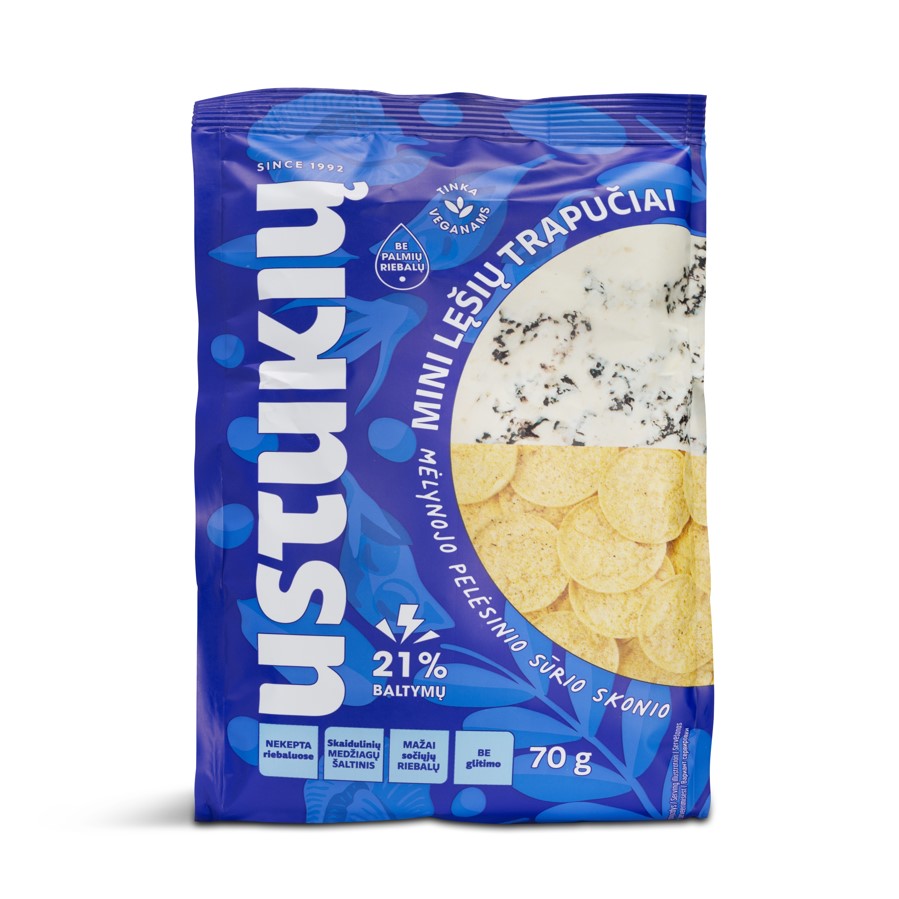 Mini lentil crisps USTUKIu MALUNAS, blue cheese flavor, 70 g