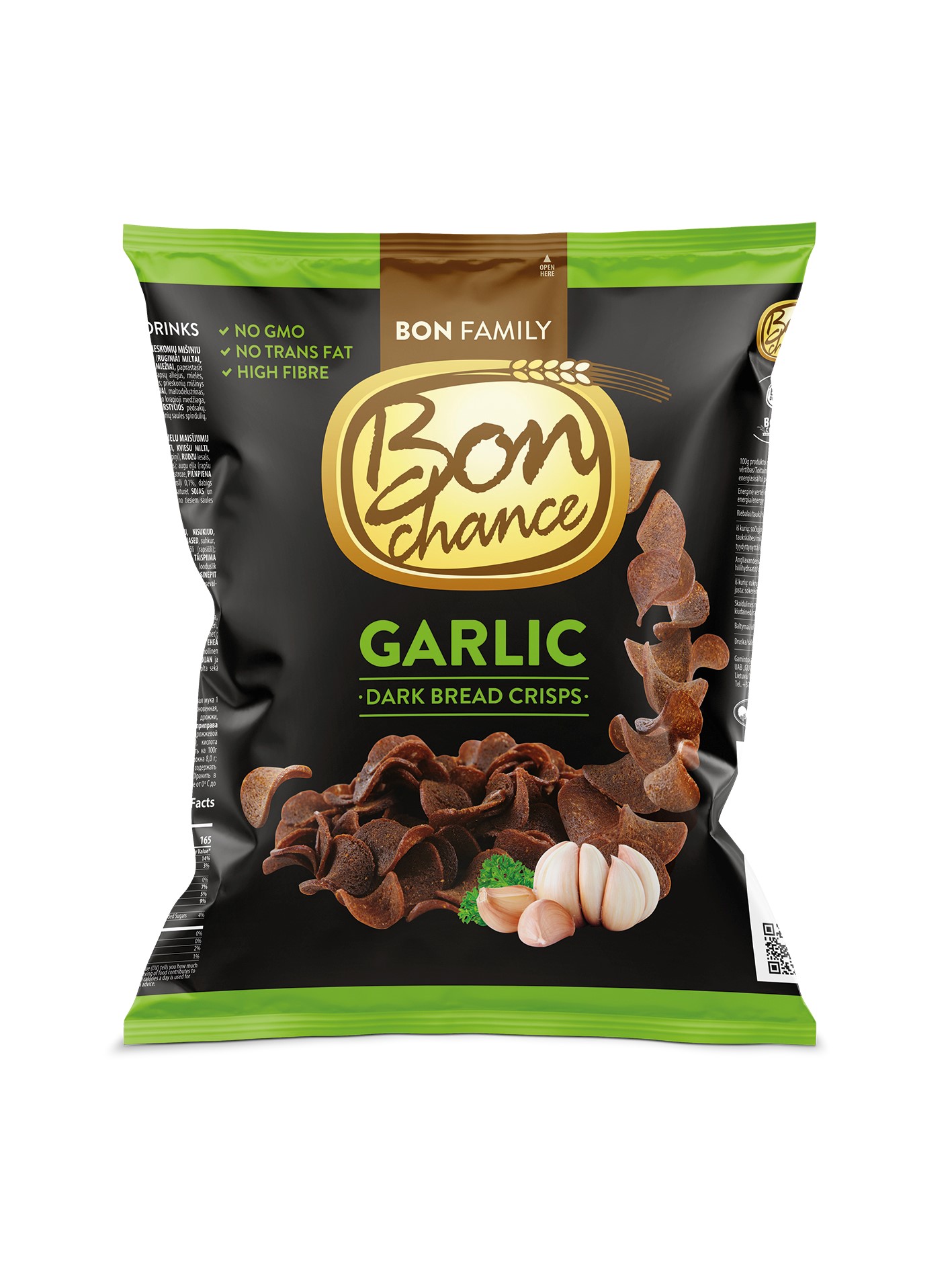 Black bread chips BON CHANCE, with garlic, 120 g