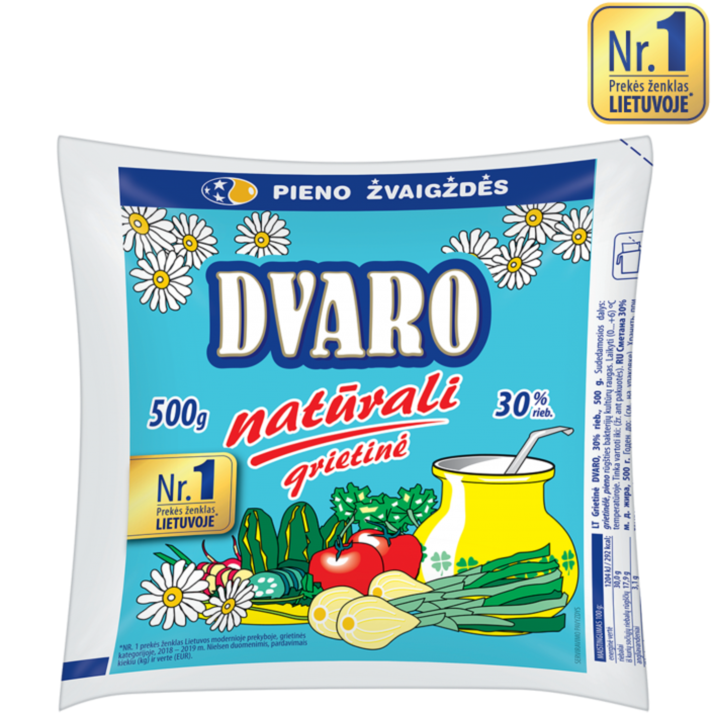 Sour cream DVARO, in plastic bag, 30%, 0,5 l