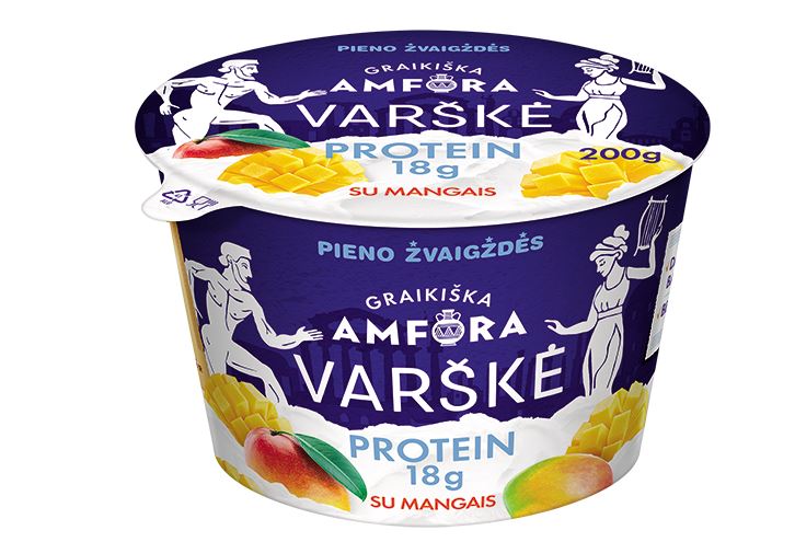 Greek AMFORA Protein curd, 0.8%, with mango, lactose free, 200 g