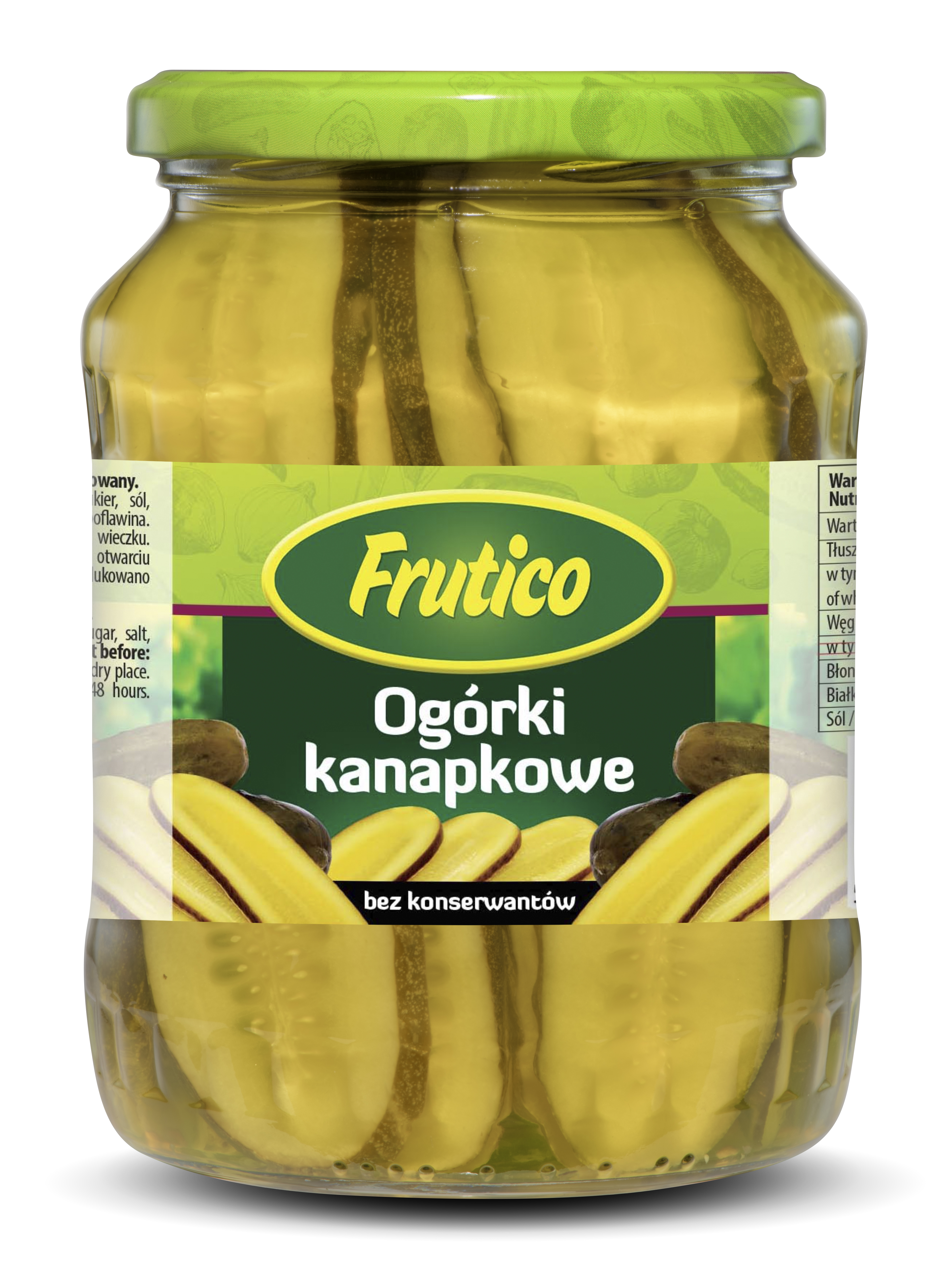 Marinuoti agurkai FRUTICO, supjaustyti išilgai, 660 g / 330 g
