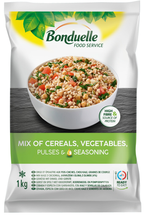 Mix BONDUELLE with barley, spelled, chickpeas, kale and pumpkin seeds,