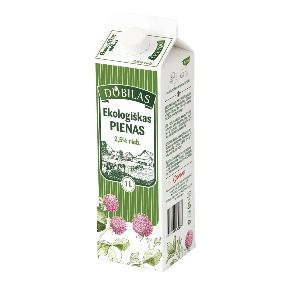 Pienas DOBILAS, 2.5% rieb., ekologiškas