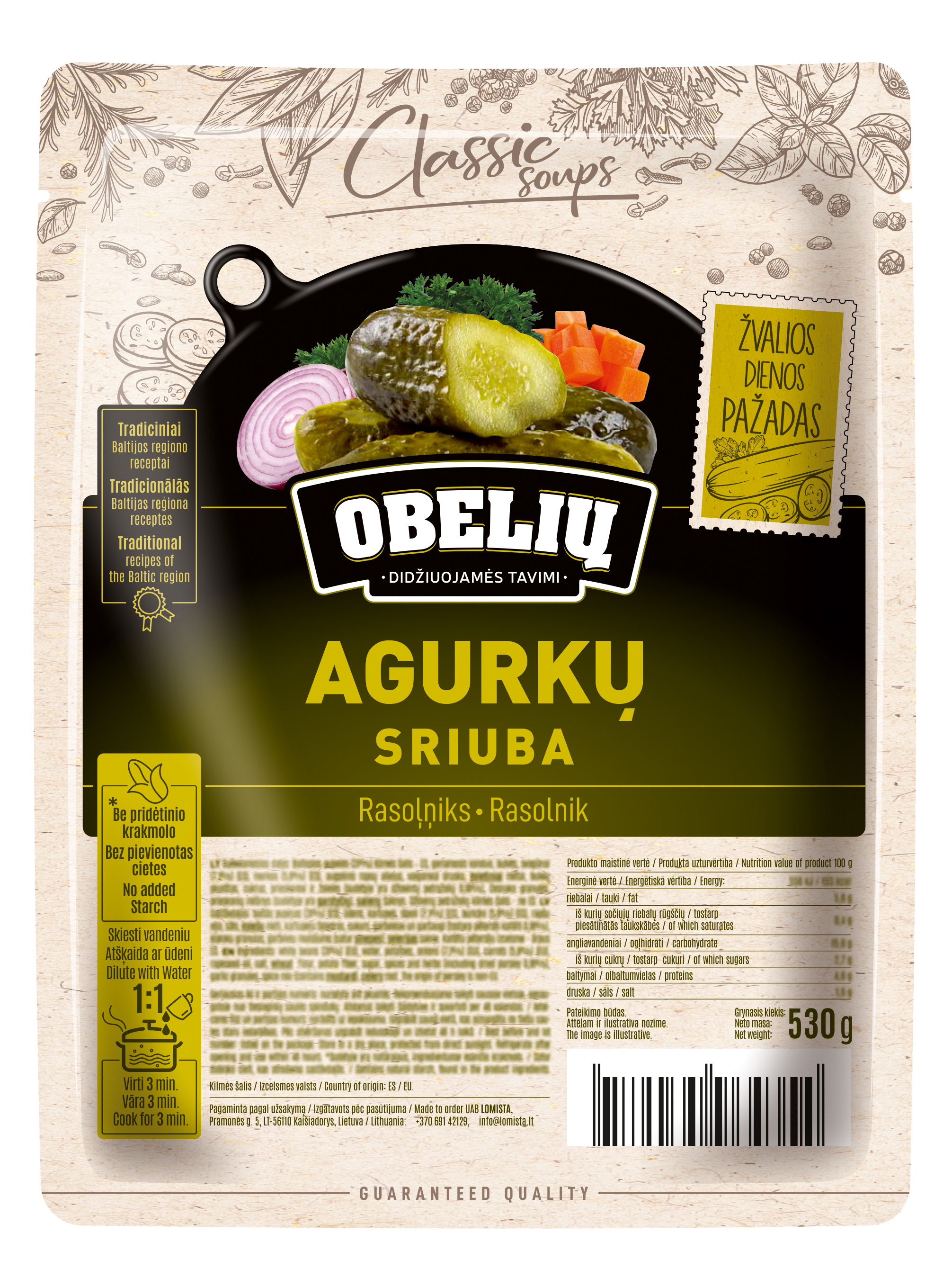 Cucumber soup OBELIŲ, 530 g
