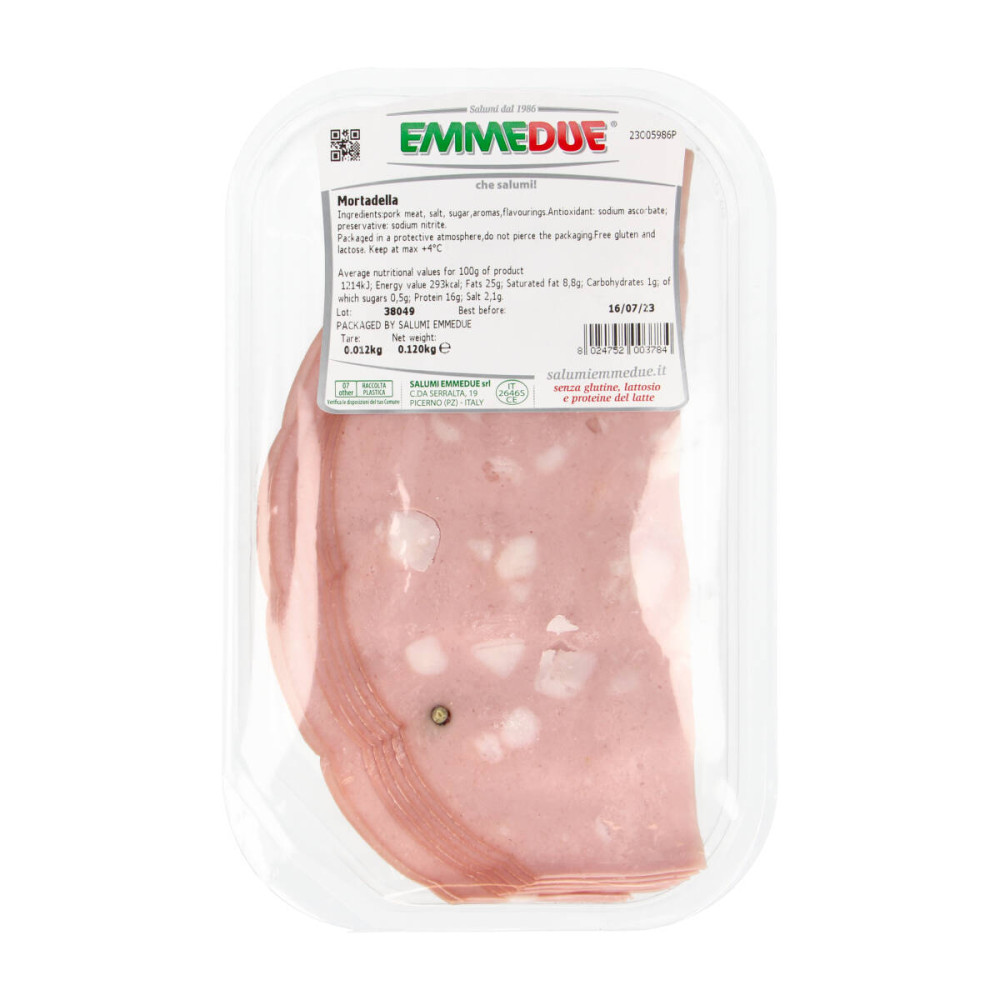 Sliced cooked pork sausage MORTADELLA