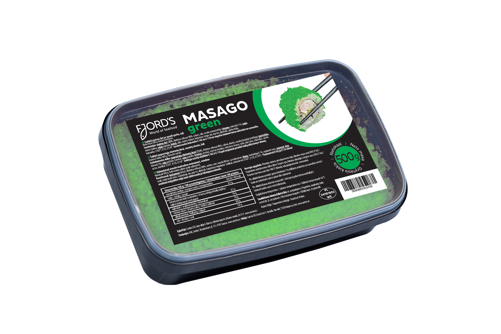 Frozen masago caviar FJORDS, green, 500 g