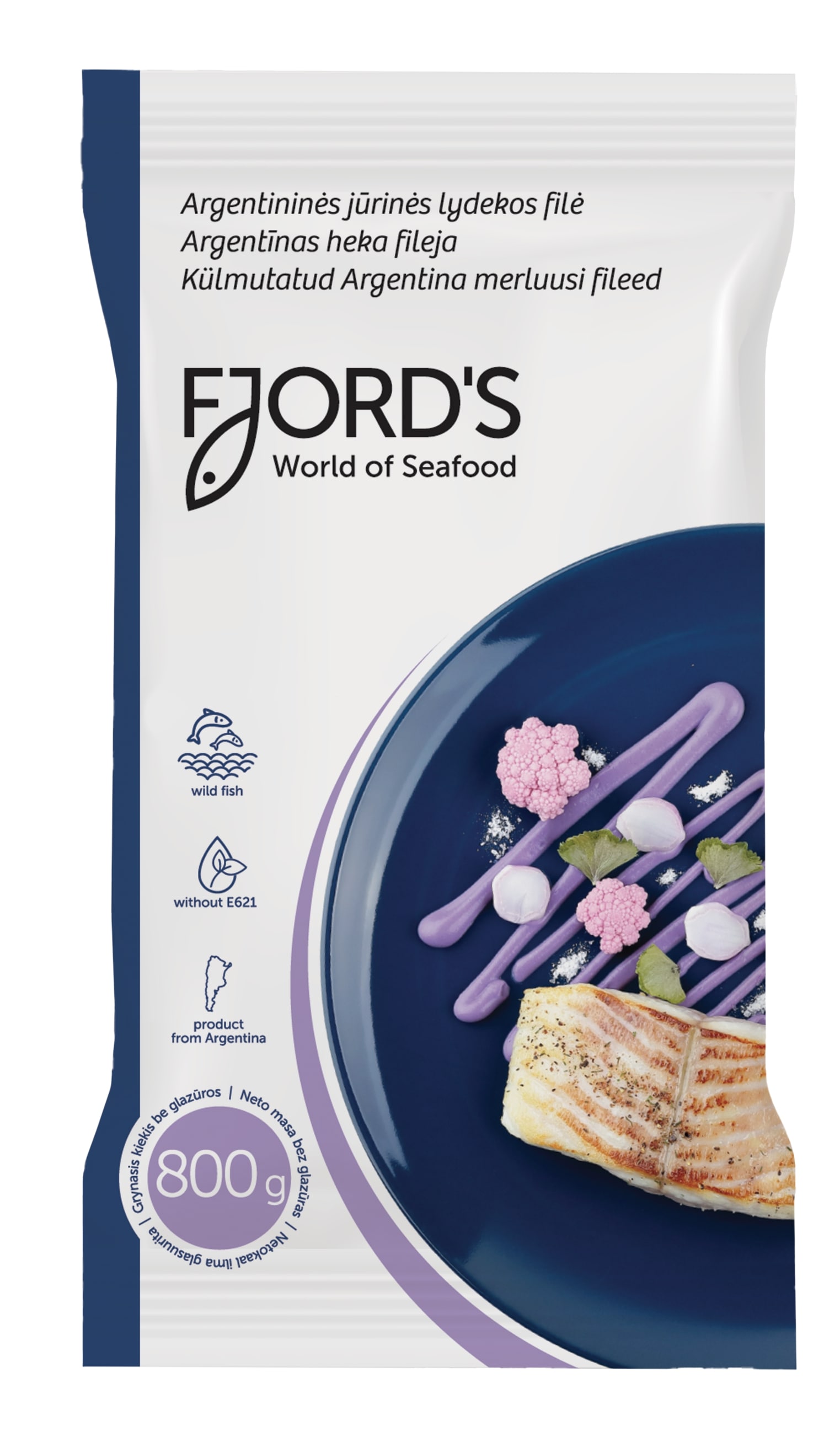 Frozen argentina hake,fillet FJORD'S w/o 60-200 g, 800 g