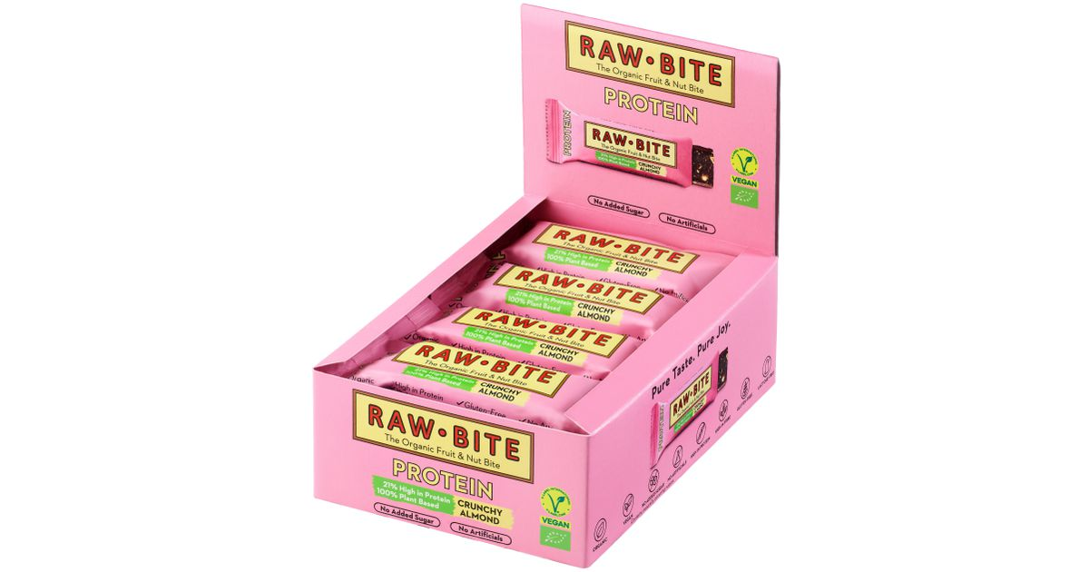 Traškūs baltymų batonėliai su migdolais, ekologiški, dėžutėje