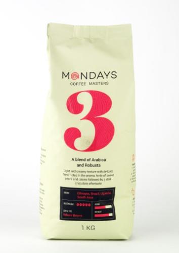 Coffee beans MONDAYS Nr.3, Arabica and Robusta, deeply roasted, 1 kg