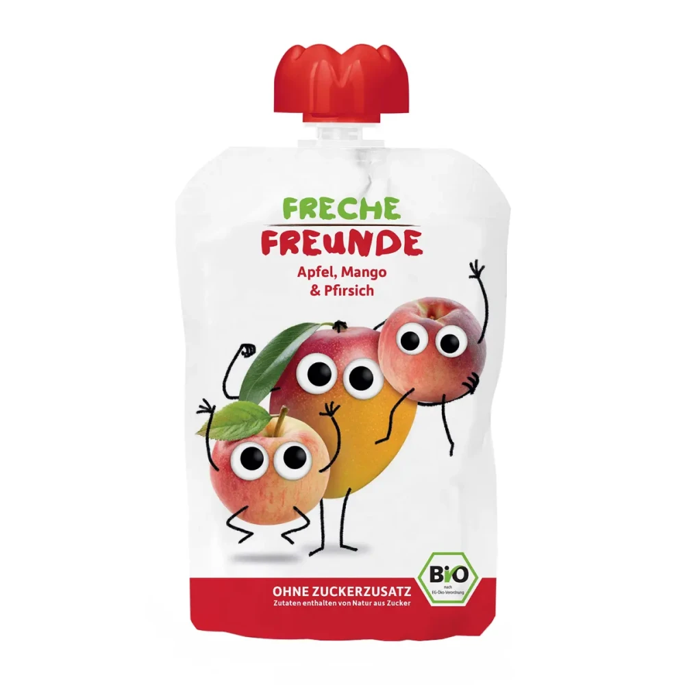 Apple, mango, and peach puree, suitable from 12 months, organic