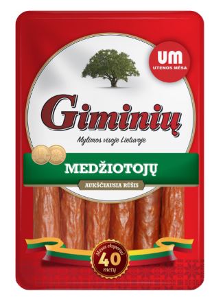 Hot smoked sausages Giminių Medžiotojų, extra class, 250g