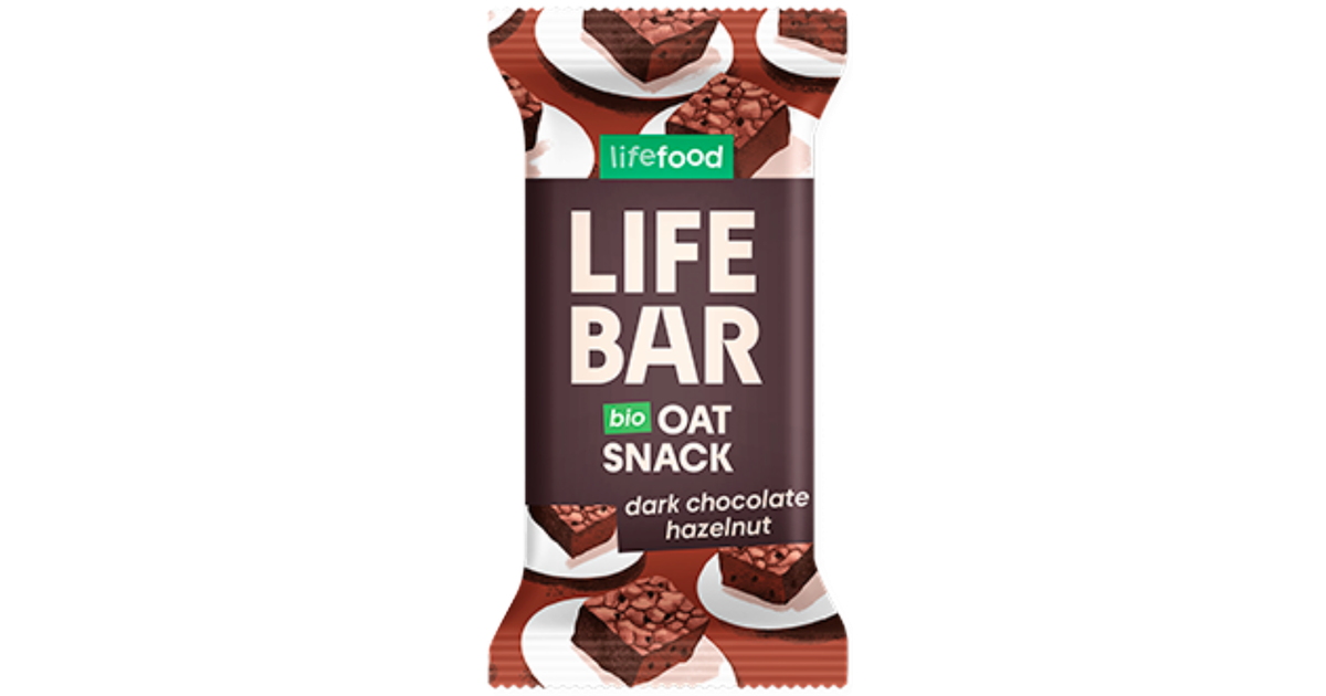 Avižinis batonėlis su juoduoju šokoladu ir lazdynų riešutais, ekologiškas