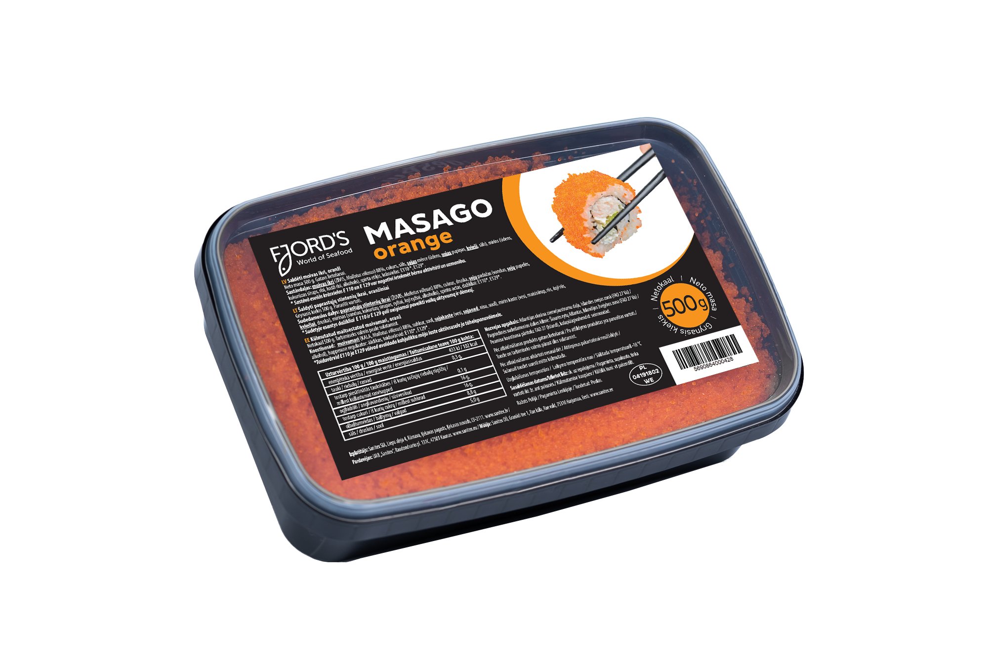 Frozen masago caviar FJORDS, orange, 500 g