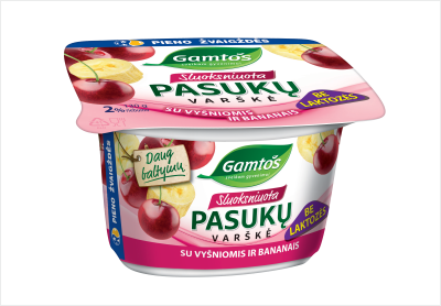 GAMTOS sluoksniuota pasukų varškė su vyšniomis, bananais 2% 130g