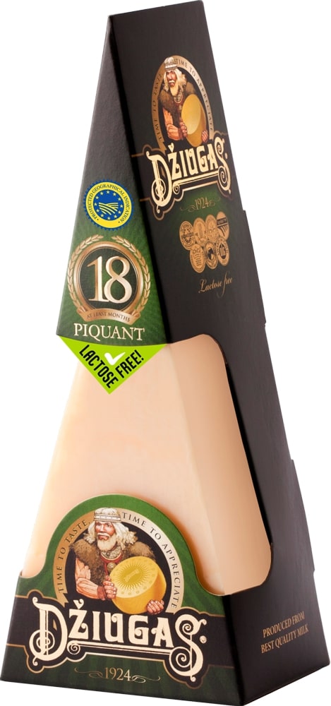 Cheese DZIUGAS Piquant, 18 months, 4 % RSM, lactose free, 18  g