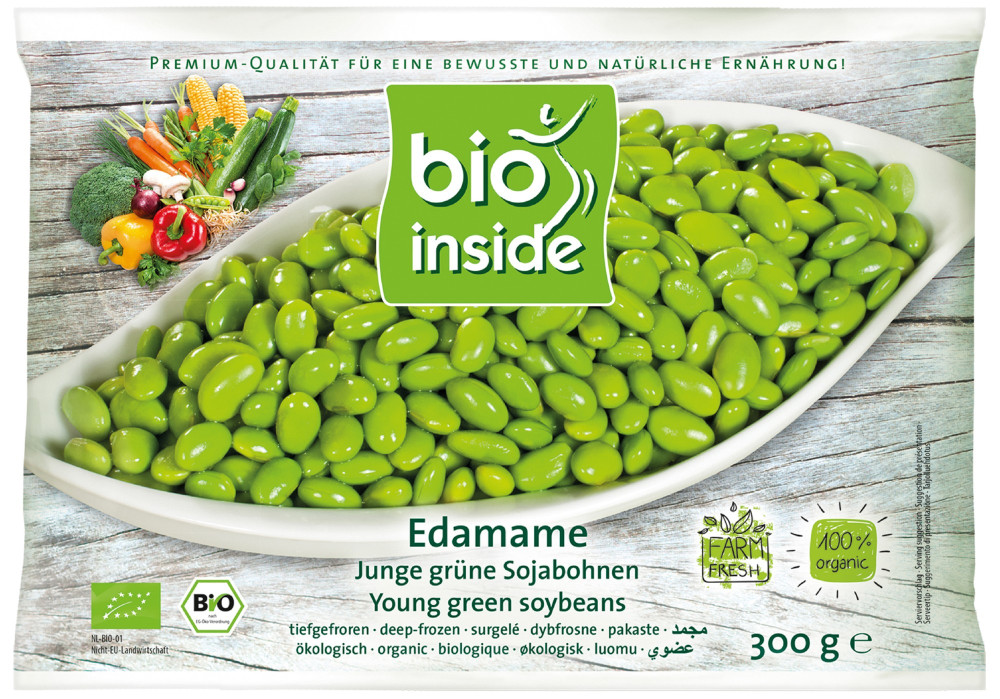 Frozen, organic EDAMAME soybeans