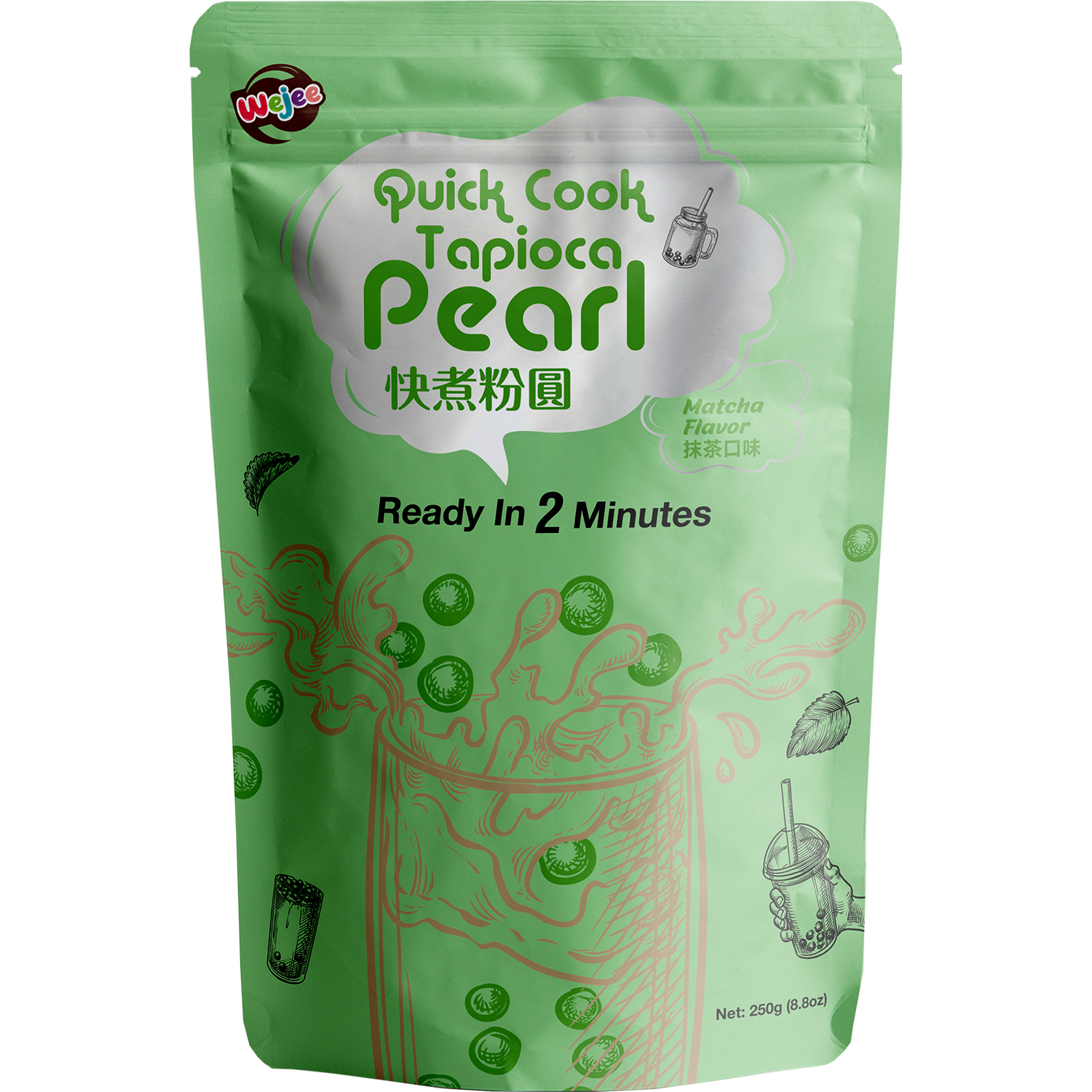 Tapioca pearls WEJEE, Matcha tea flavor, quick preparation, 250g