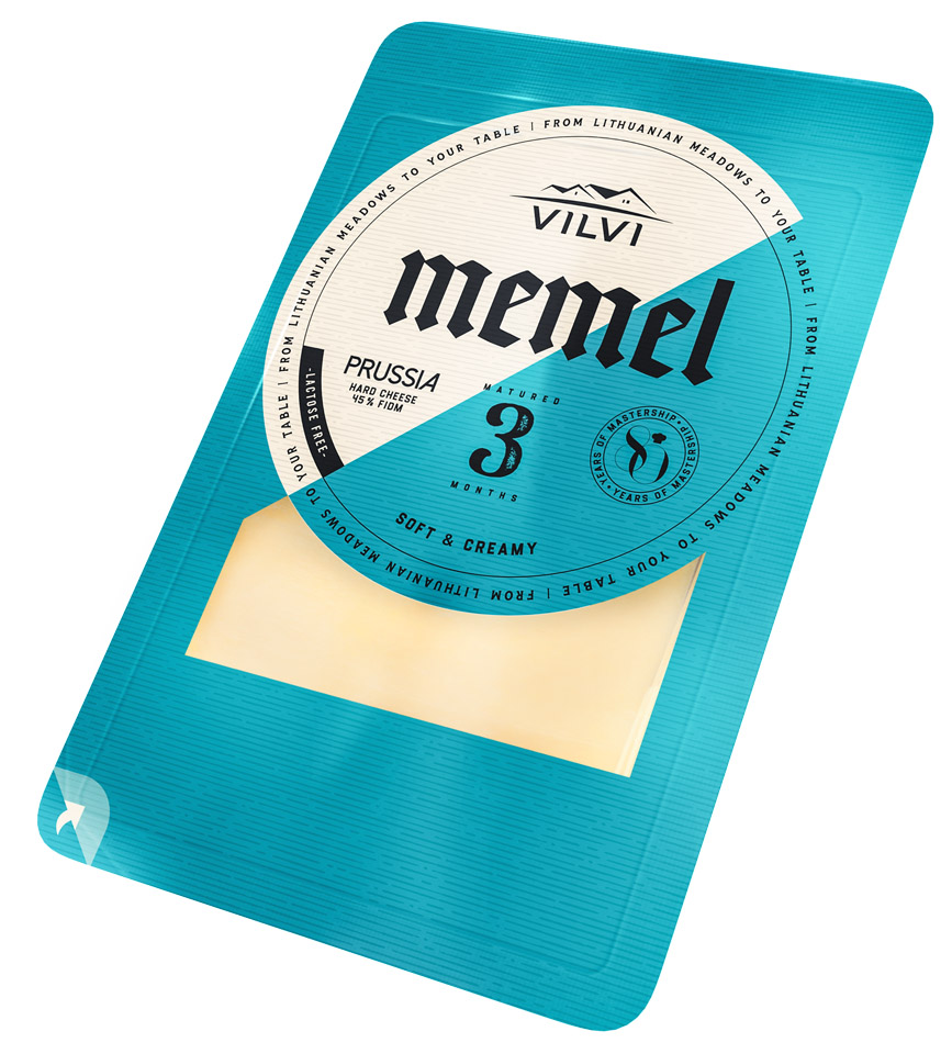 Hard cheese MEMEL Prussia 3 m., 45%, RSM, sliced, 0,15 kg