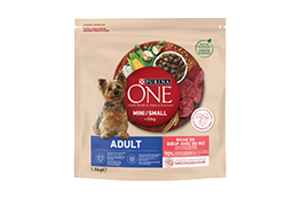 Sausas šunų ėdalas su jautiena ir ryžiais ONE MINI ADULT 1.5kg