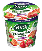Ekologiškas jogurtas BIOS su braškėmis, 3,1 % rieb., 125 g