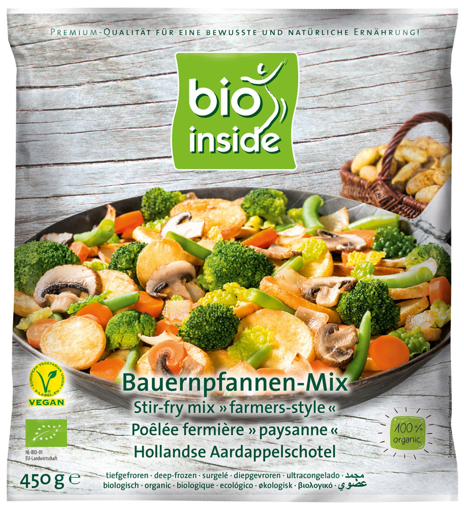 Frozen organic vegetable mix with potatoes for baking