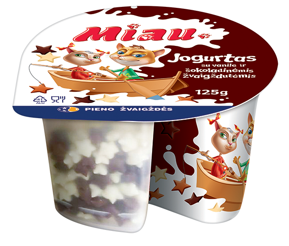 Yogurt MIAU, with vanilla and chocolate stars, 5.5% r., 125g
