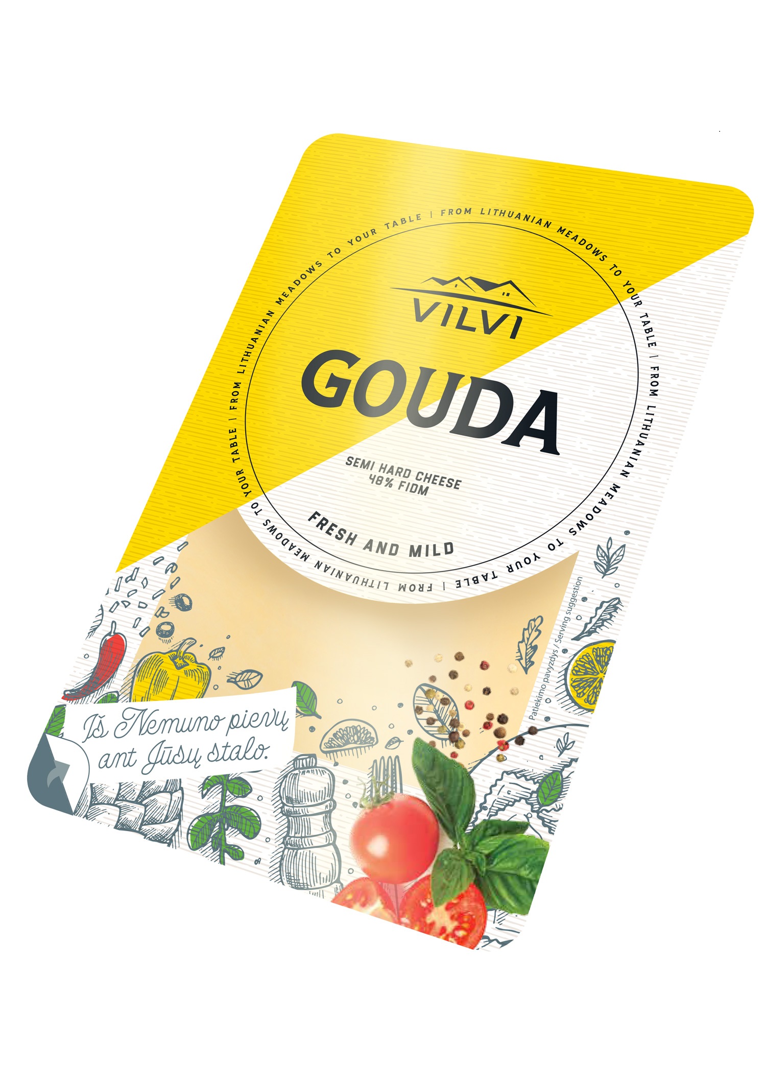 Semi-hard cheese VILVI Gouda, 48% RSM, sliced, 150g