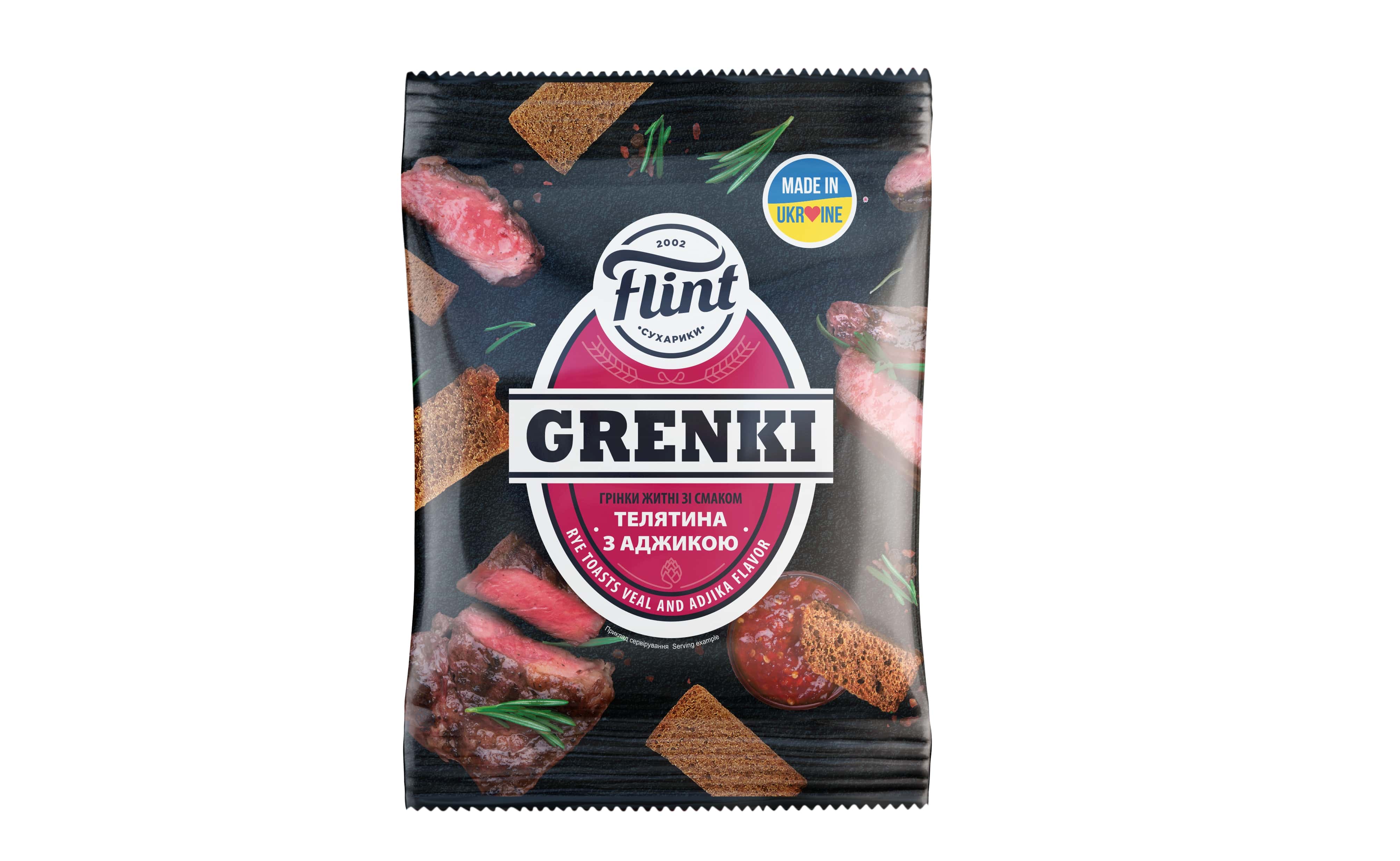 FLINT breadcrumbs, rye, veal flavor, with adjika sauce, 80 g