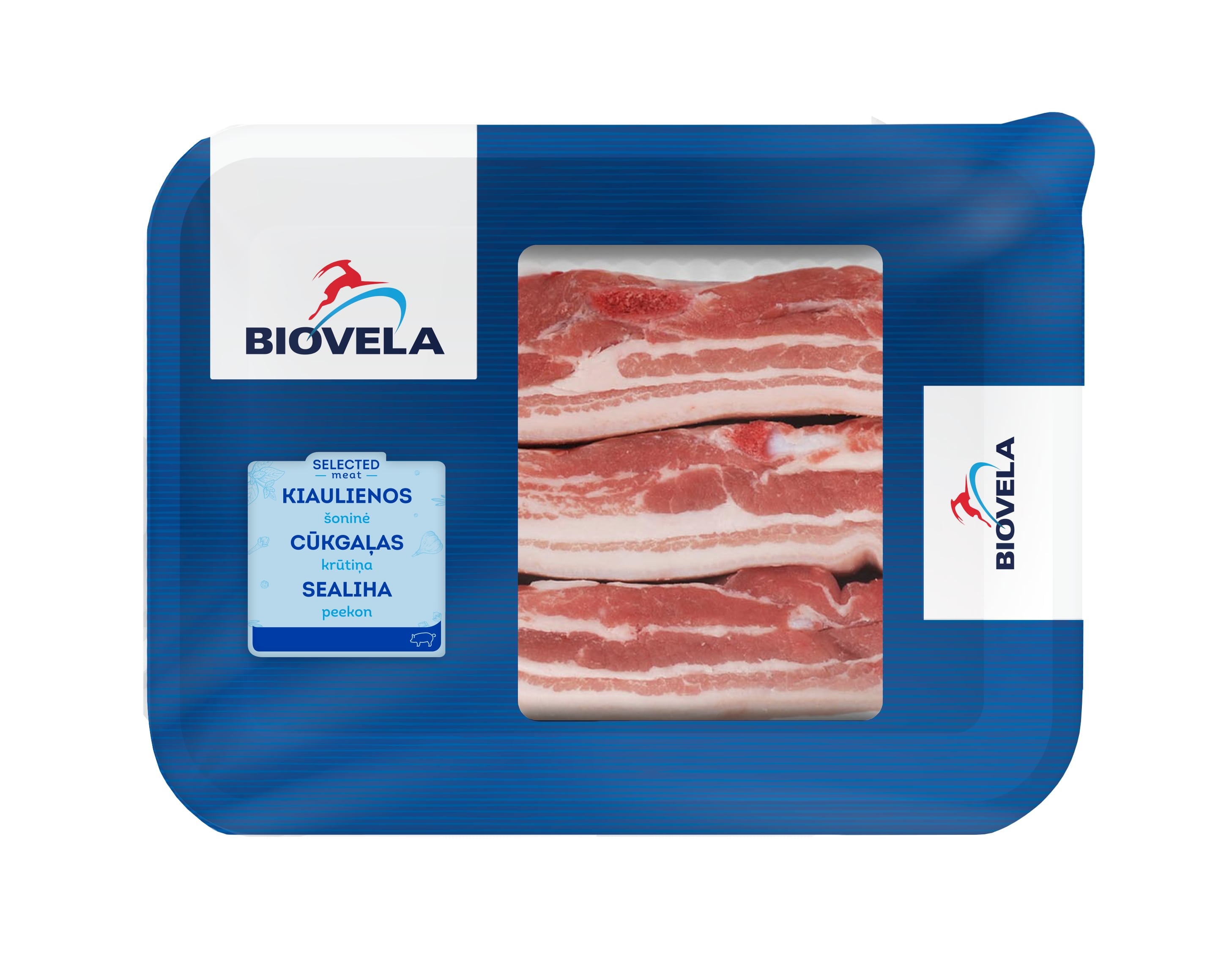 Chilled pork bacon BIOVELA, boneless, with skin, ~ 400 g