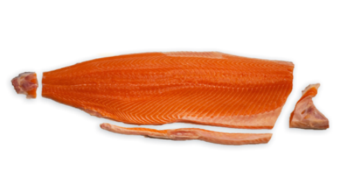 Frozen salmon fillets, skin on, C-trim 1,4 - 2,2 kg