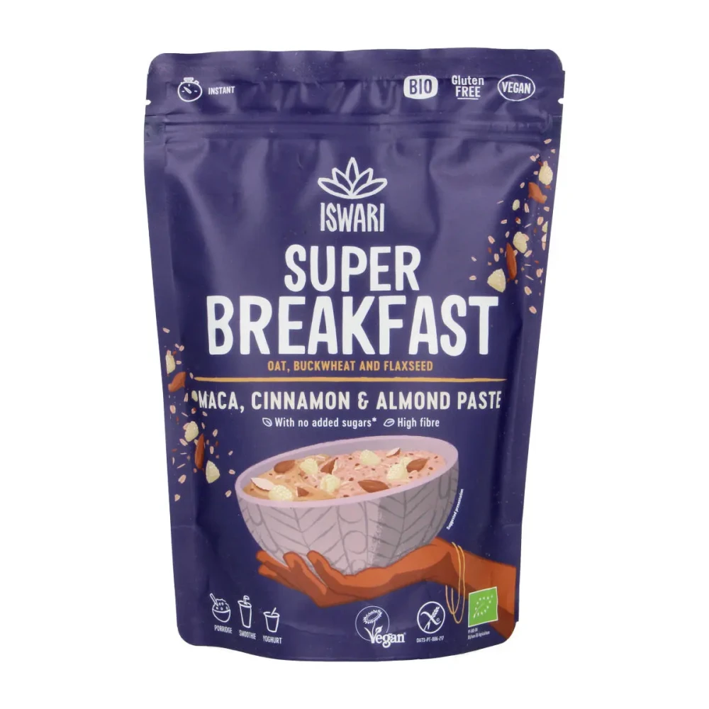 Greito paruošimo avižinė košė MACA, CINNAMON & ALMOND PASTE, ekologiška