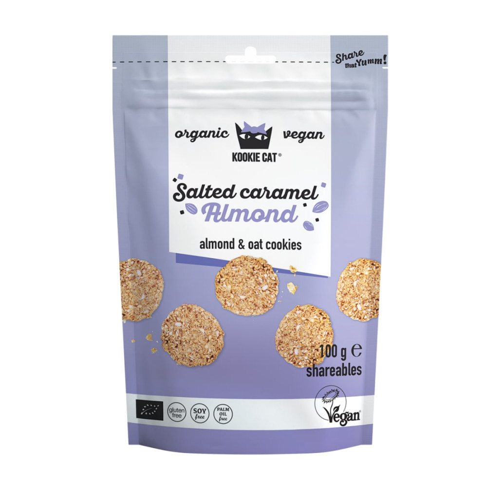 Oatmeal cookies with salted caramelized almonds, organic