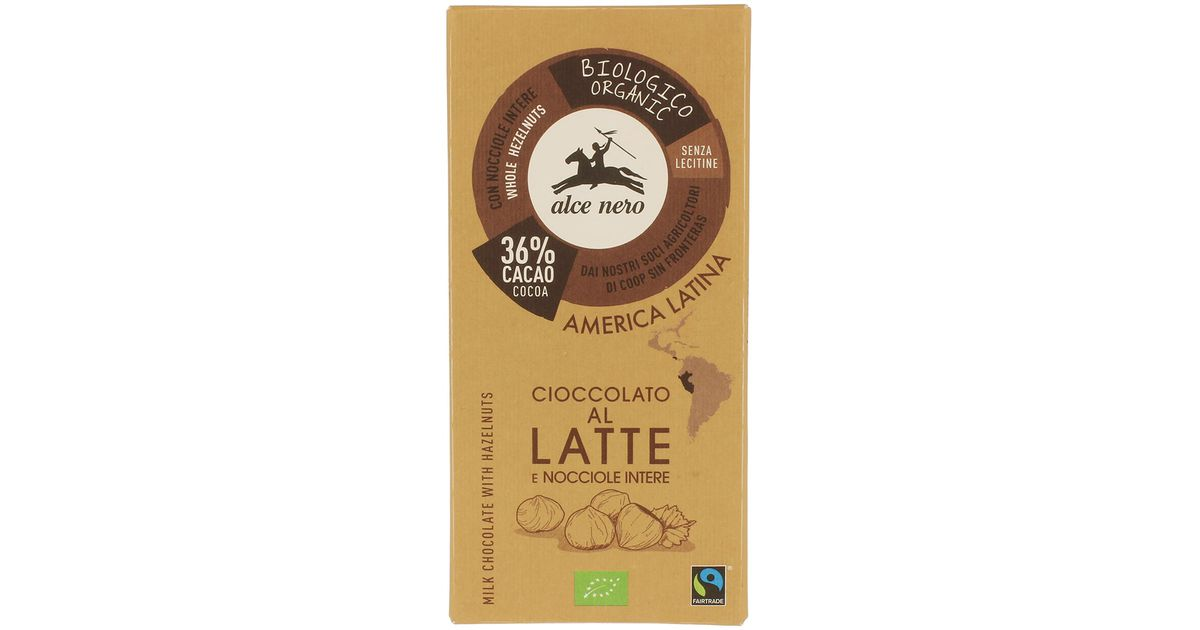 Milk chocolate with hazelnuts, organic