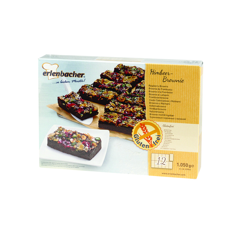 Frozen chocolate cake ERLENBACHER with raspberries, Raspberry Brownie (12x88g), 1.05 kg (gluten-free