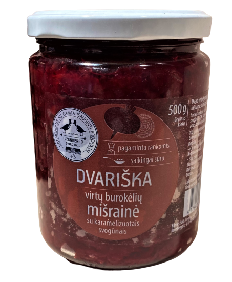 Boiled beetroot salad with caramelized onions