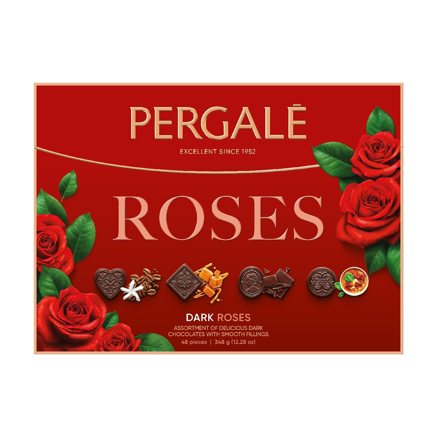Candy set PERGALĖ Roses, with dark chocolate, 348 g