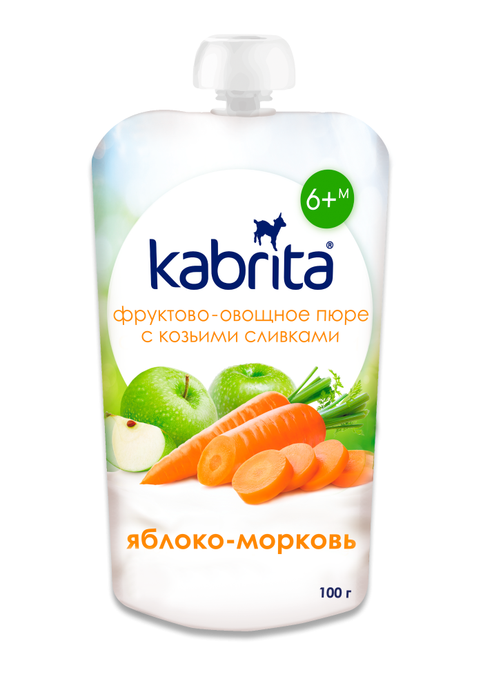 Obuolių ir morkų tyrelė su ožkos pieno grietinėle, nuo 6 mėn.