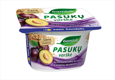 GAMTOS pasukų varškė su slyvomis ir sėlenomis 130g